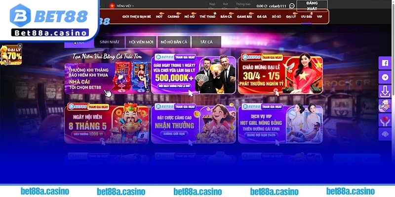 Danh sách chương trình khuyến mãi Bet88 trên website, với thông tin chi tiết về thưởng nạp và hoàn tiền.