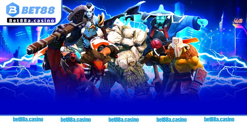 Trận đấu Dota 2 tại sảnh Esports Bet88 với streaming trực tiếp và giao diện cá cược.